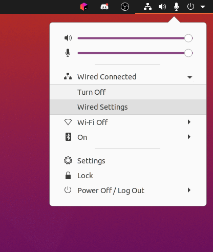 ubuntu wired settings